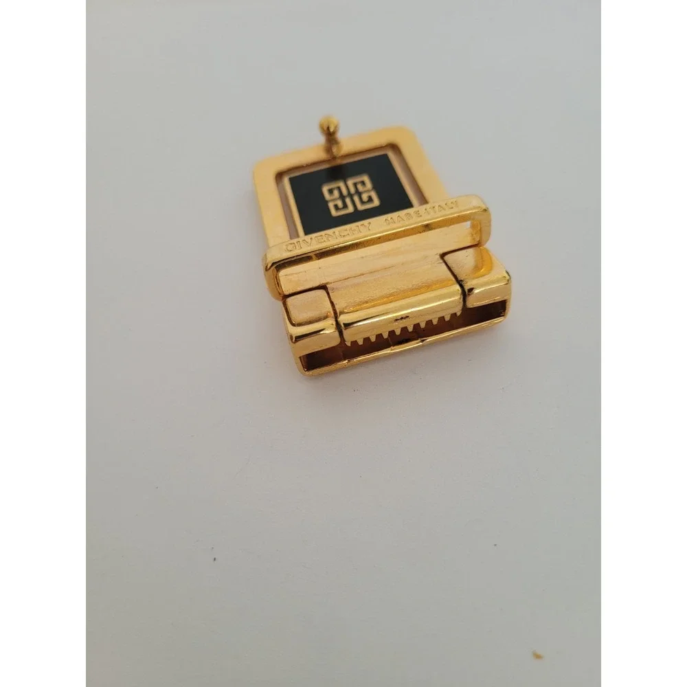 Givenchy Vintage Belt Buckle Gold Black Tone Logo Slim 1